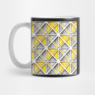 Yellow and Gray Geometric Pattern with 3d Effect, Square Motifs Mug